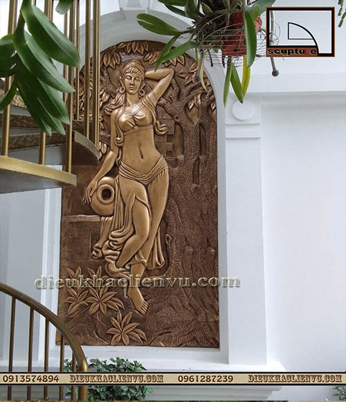 Mẫu thiết kế tiểu cảnh đẹp với phù điêu cô gái